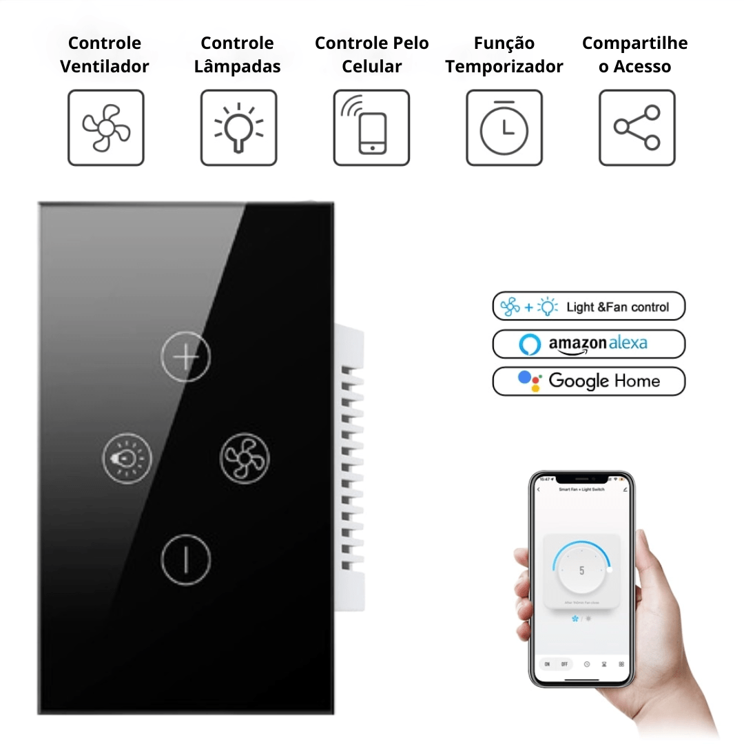 Interruptor Smart Wi-fi Ventilador De Teto E Lâmpada - Alexa Google Home