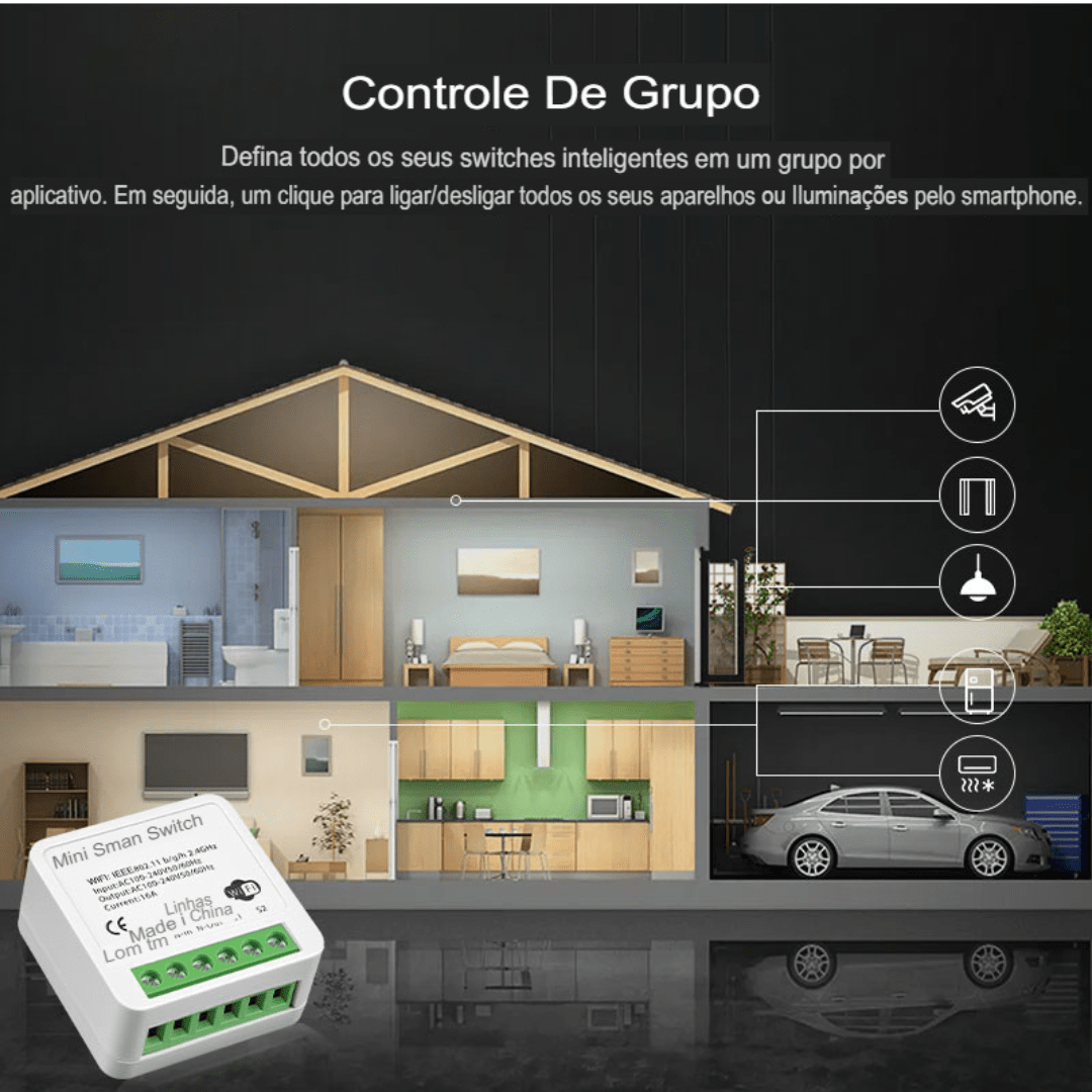 Interruptor Mini Wifi 16A Tuya Inteligente Google Home/Alexa - Atacado