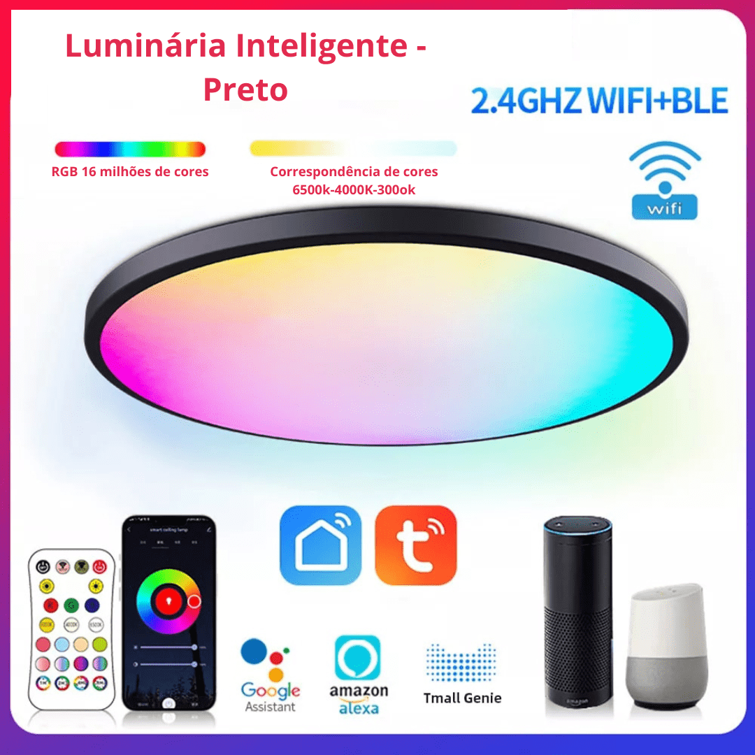 Painel de Led Inteligente RGB de Sobrepor Redondo Alexa/Google Home