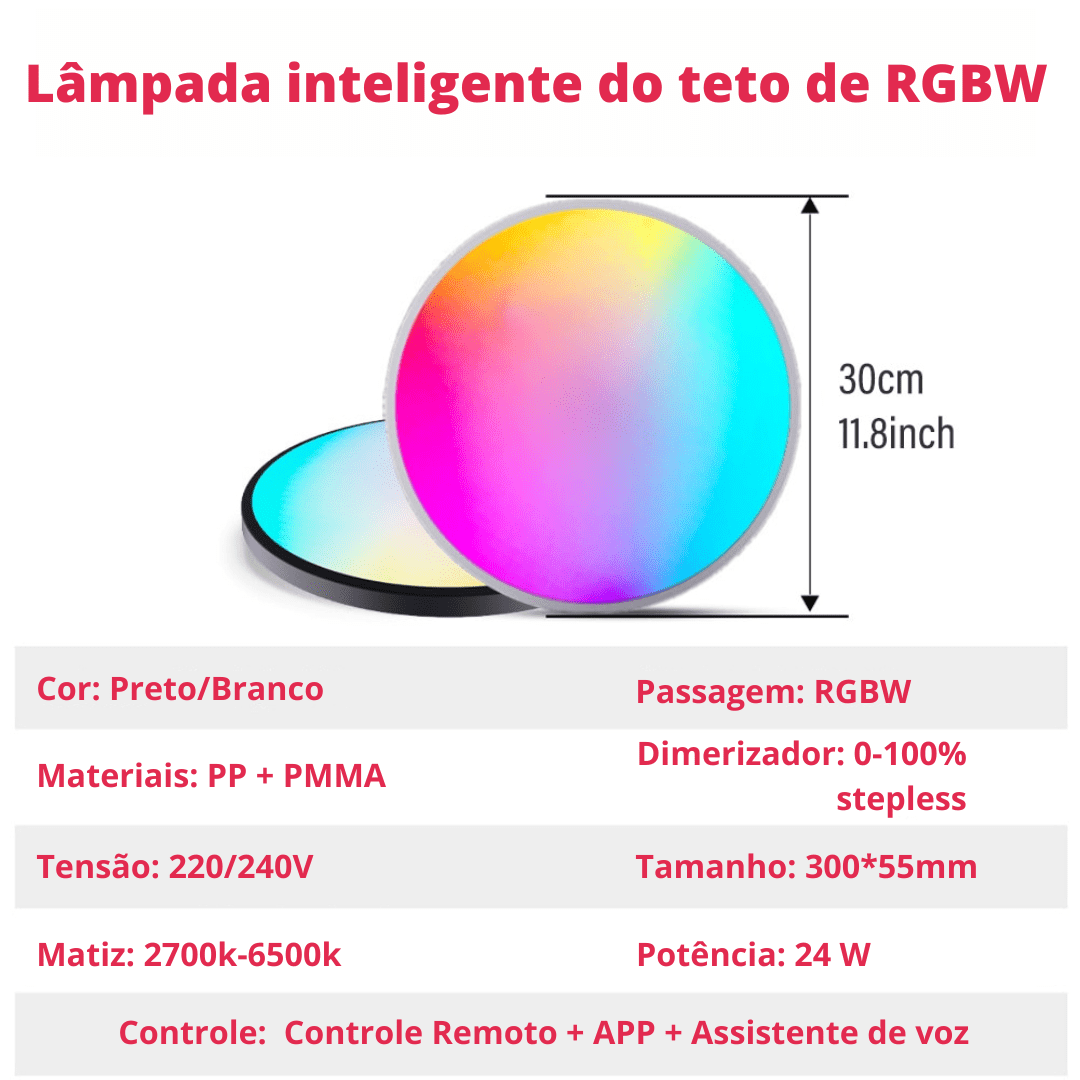 Painel de Led Inteligente RGB de Sobrepor Redondo Alexa/Google Home