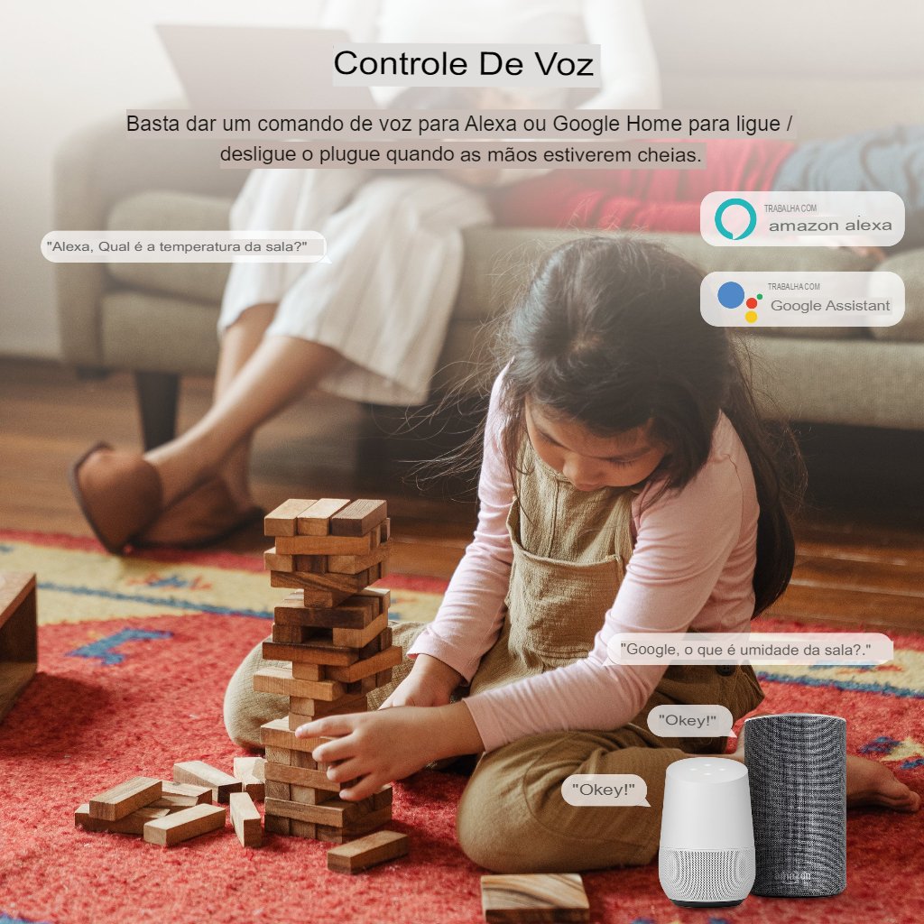 Sensor inteligente de temperatura e umidade com tela LCD Display digital Alexa Google Home