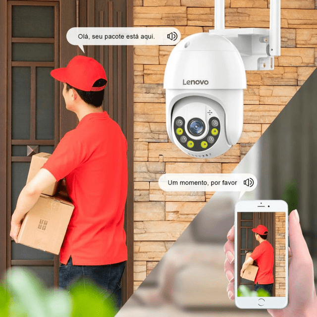 Câmera Lenovo PTZ Wifi IP 4X Zoom Digital CCTV Sem Fio À Prova D' Água