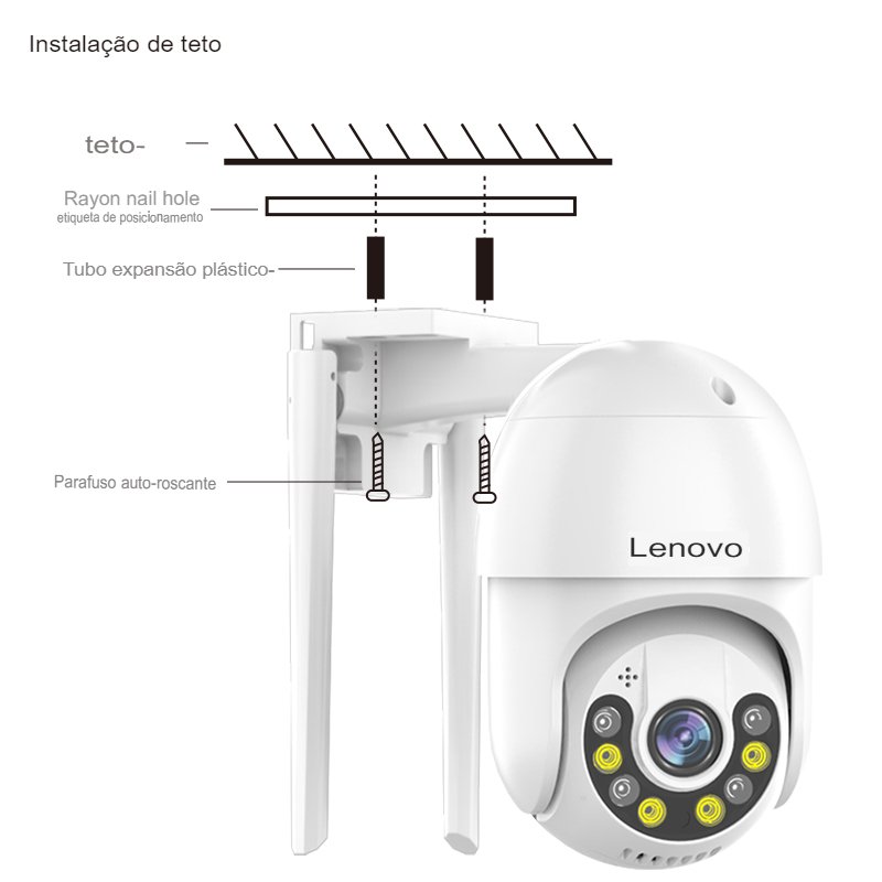 Câmera Lenovo PTZ Wifi IP 4X Zoom Digital CCTV Sem Fio À Prova D' Água