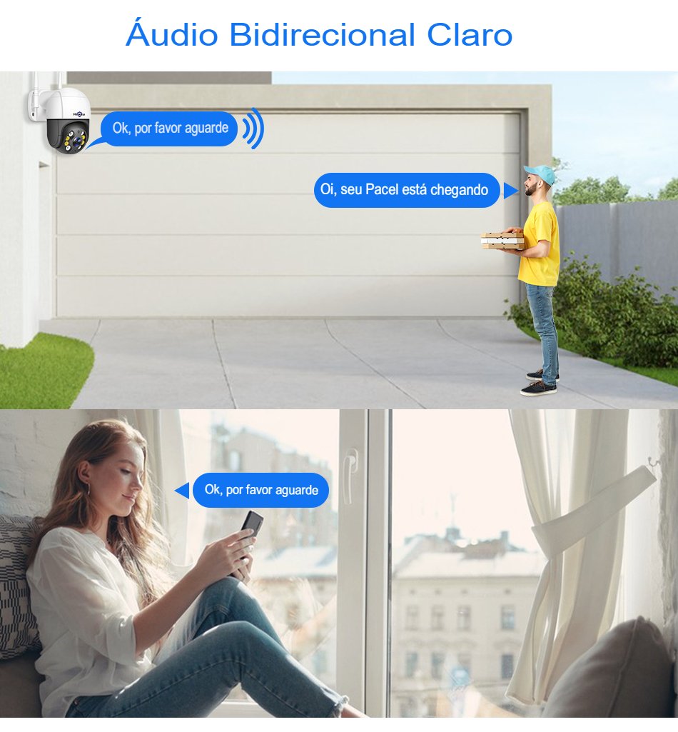 Câmera 5x Zoom Digital AI Detecção Humana ONVIF Wireless CCTV