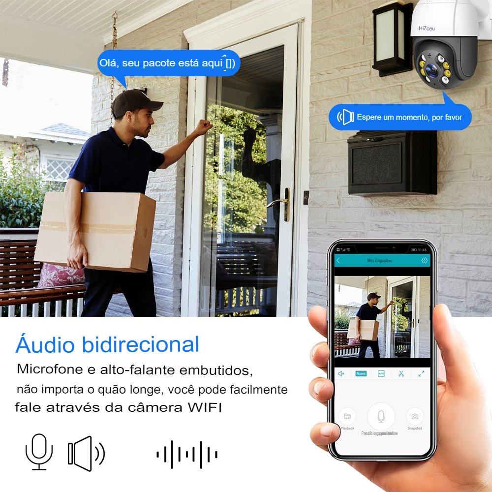 Câmera 5x Zoom Digital AI Detecção Humana ONVIF Wireless CCTV