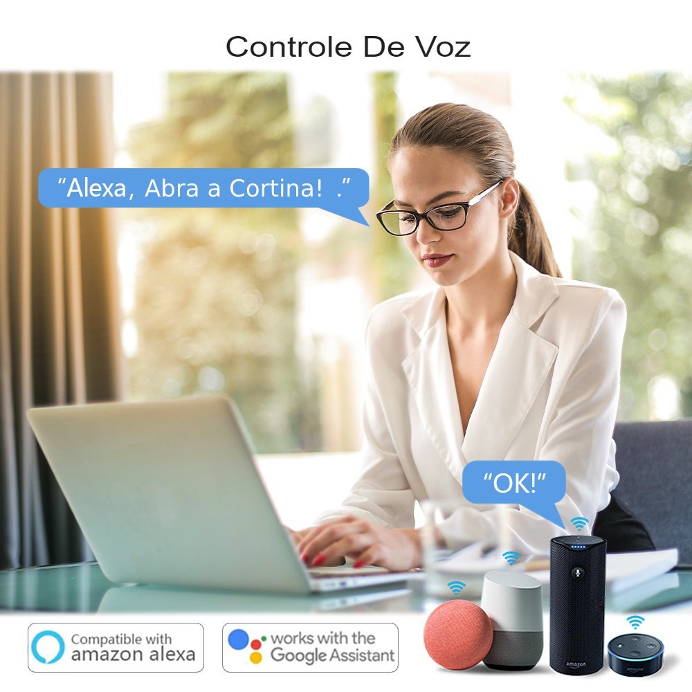 Motor Inteligente Wifi Para Cortinas De Varão E Trilhos Controle de voz remoto por Alexa Google Home