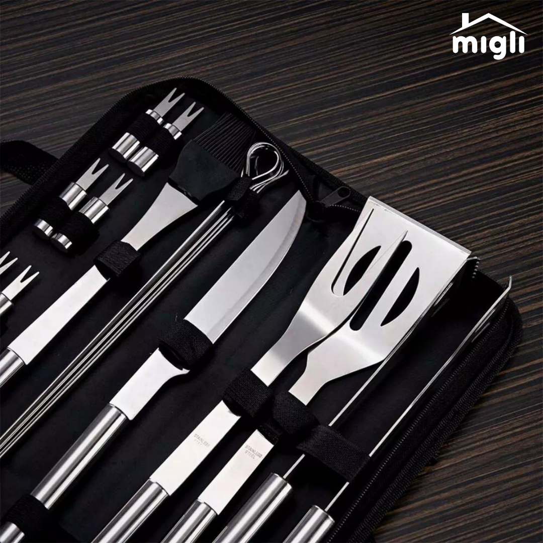 Kit Churrasqueiro Profissional 17 Peças com Estojo