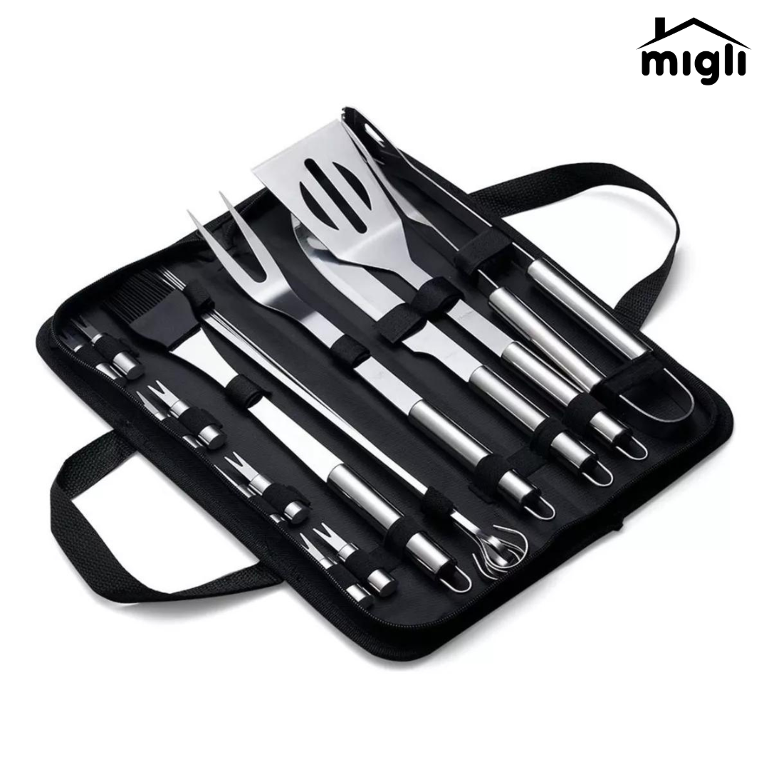 Kit Churrasqueiro Profissional 17 Peças com Estojo