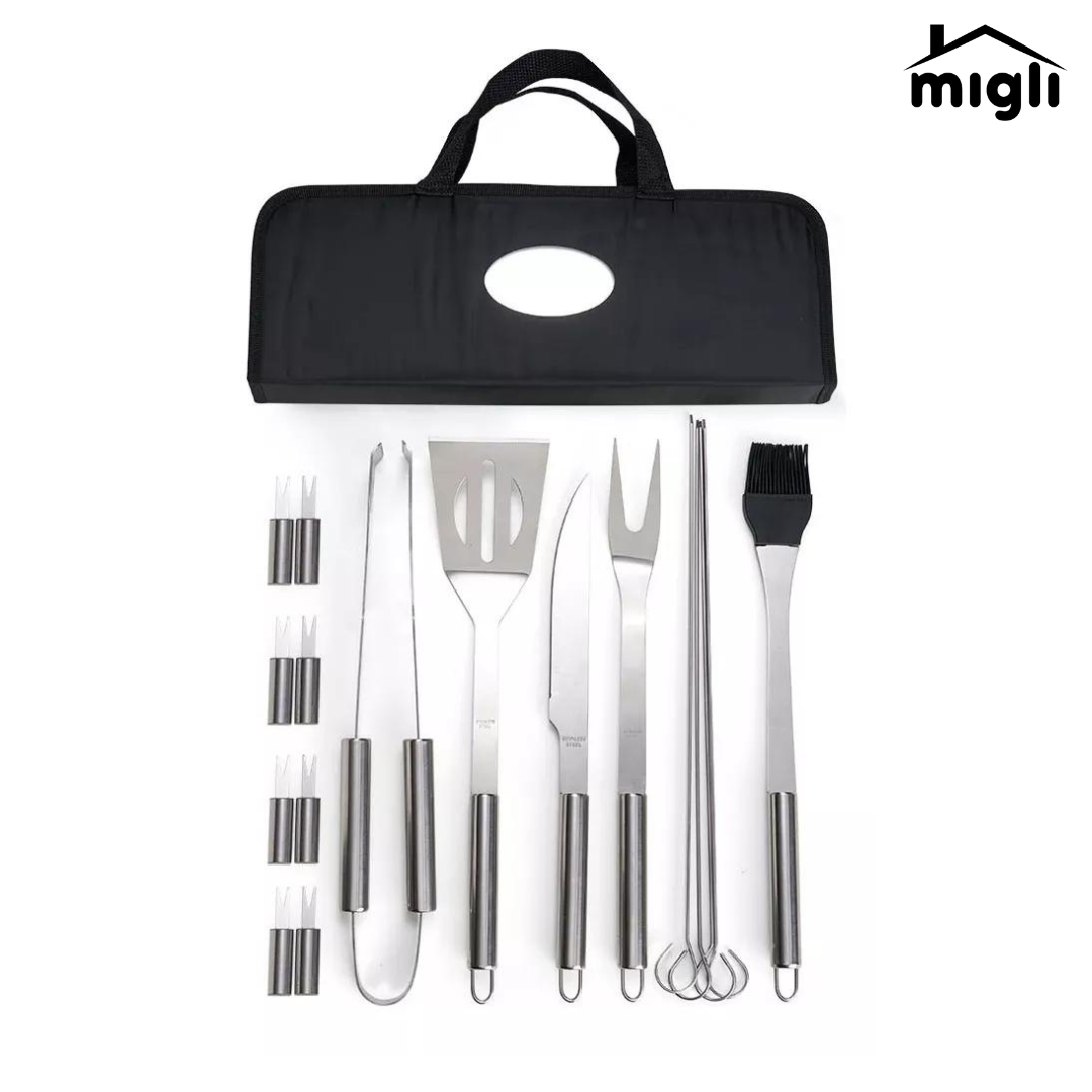 Kit Churrasqueiro Profissional 17 Peças com Estojo