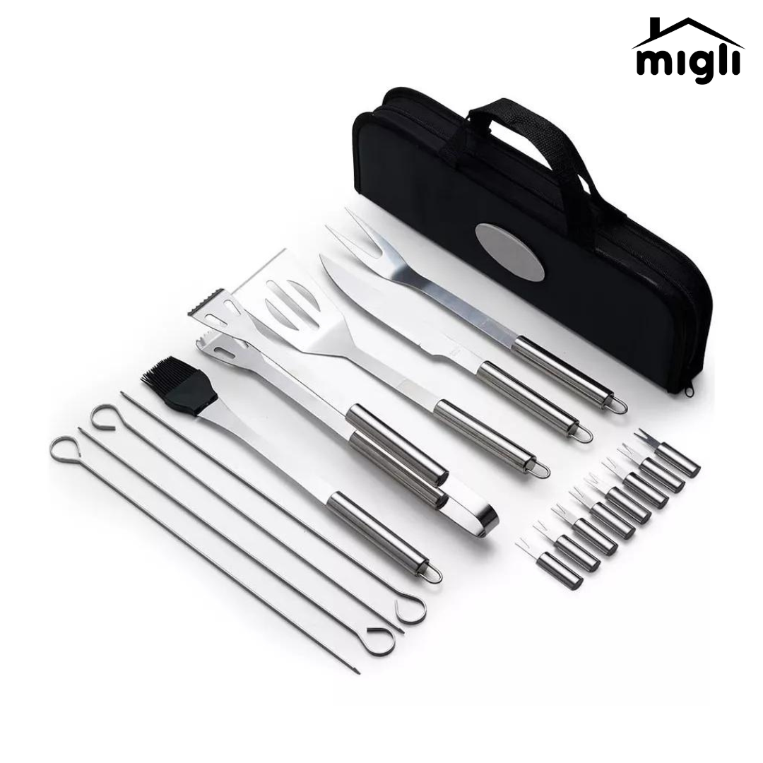 Kit Churrasqueiro Profissional 17 Peças com Estojo