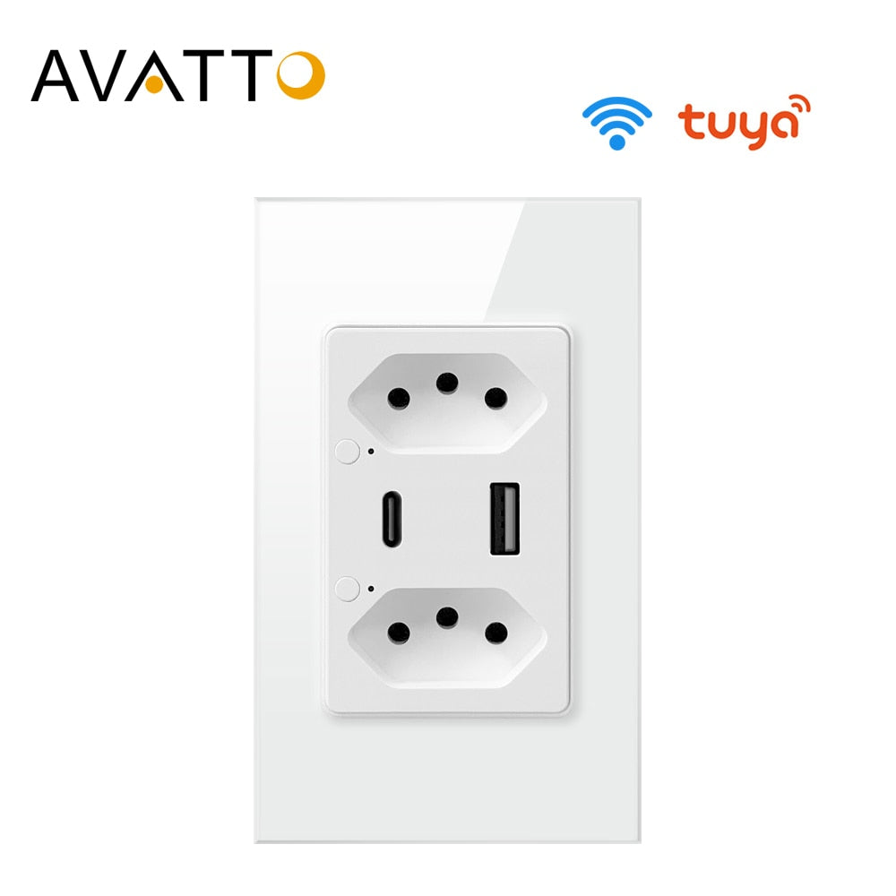 Tomada de Parede Usb tipo C Wifi Tuya Smart Google Home/Alexa